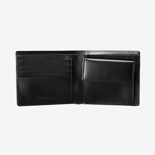 223-10 コードバン つや無し 二つ折り財布 小銭入れ付き （ブラック）