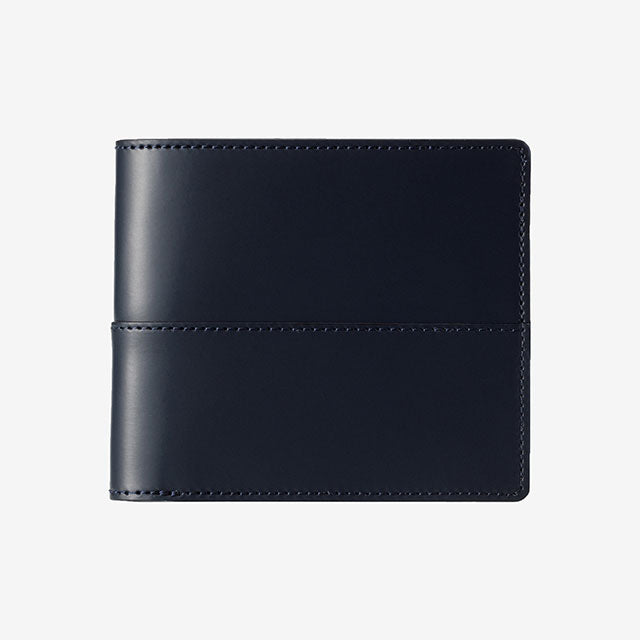 224-60 コードバン つや無し 二つ折り財布 小銭入れ無し （ネイビー）